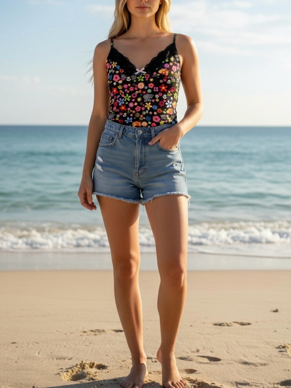 omighty lace camisole Black Floral & Skull Print S